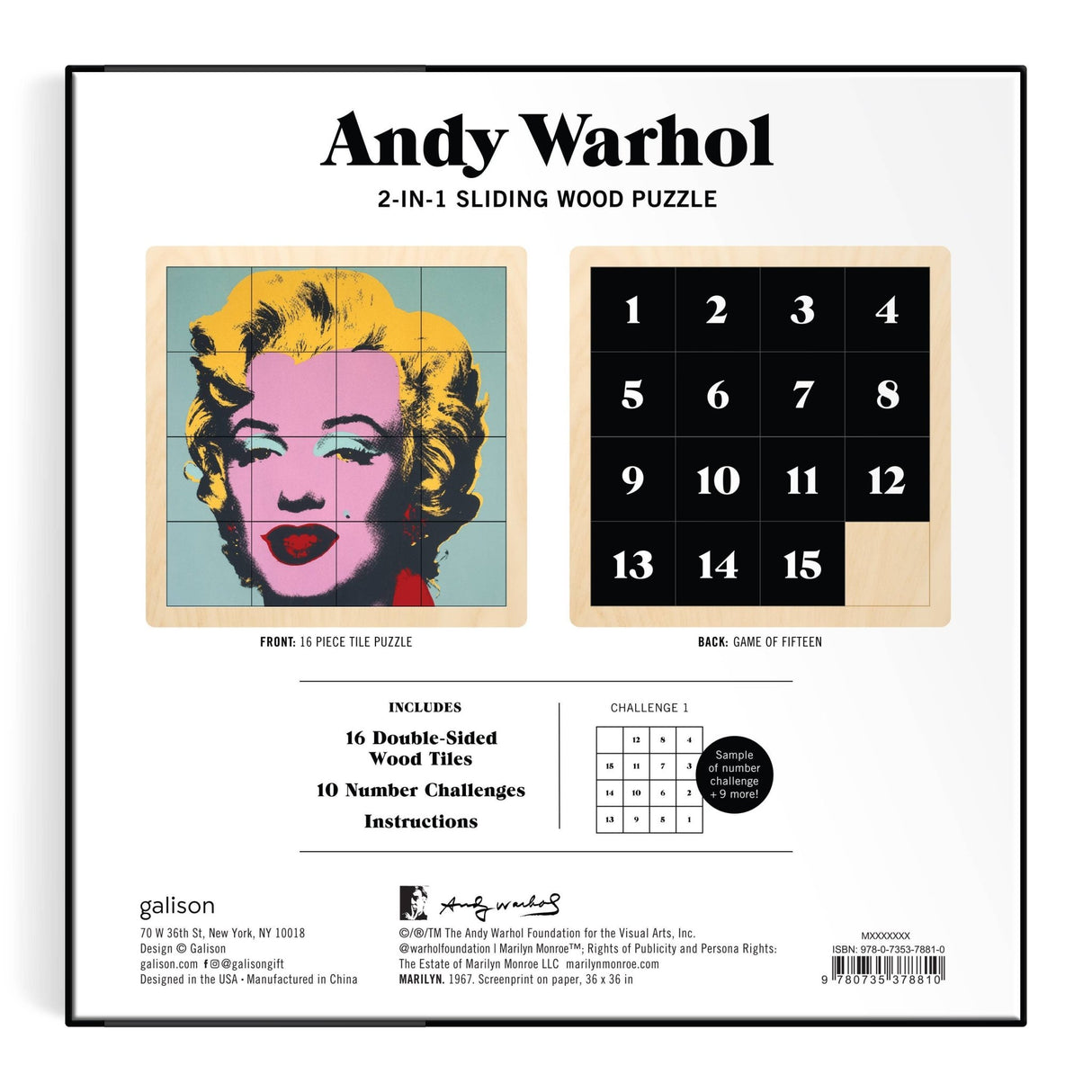 Andy Warhol Marilyn 2 - in - 1 Sliding Wood Puzzle by Galison - Galison - Game - The Puzzle Center -