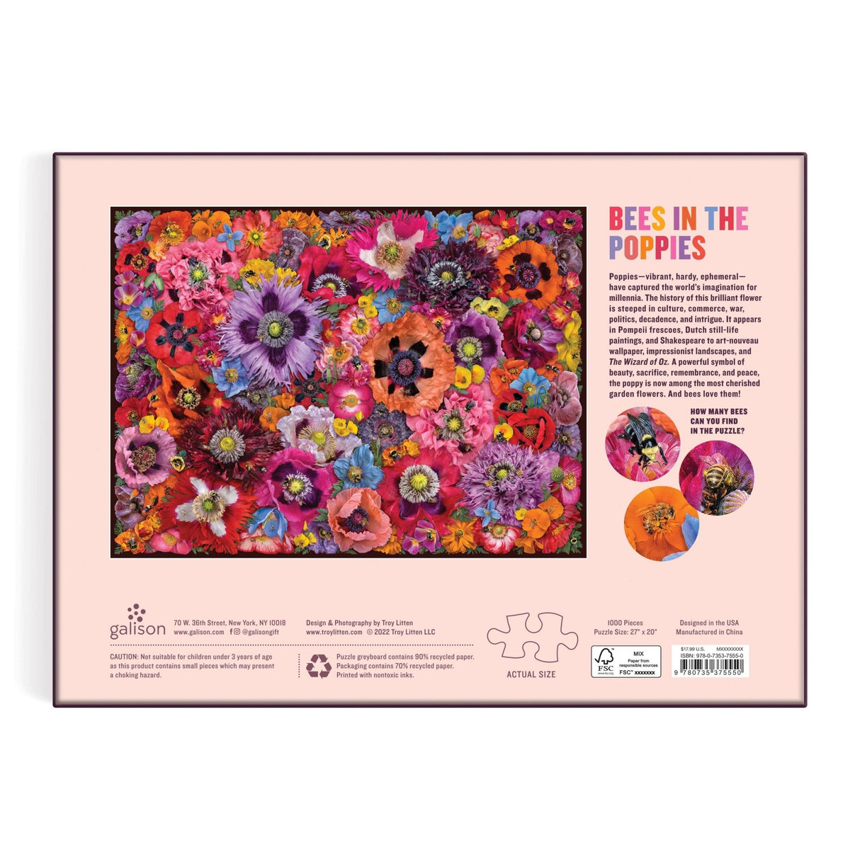 Bees in the Poppies 1000 Piece Puzzle by Galison - Galison - Jigsaw Puzzles - The Puzzle Center -