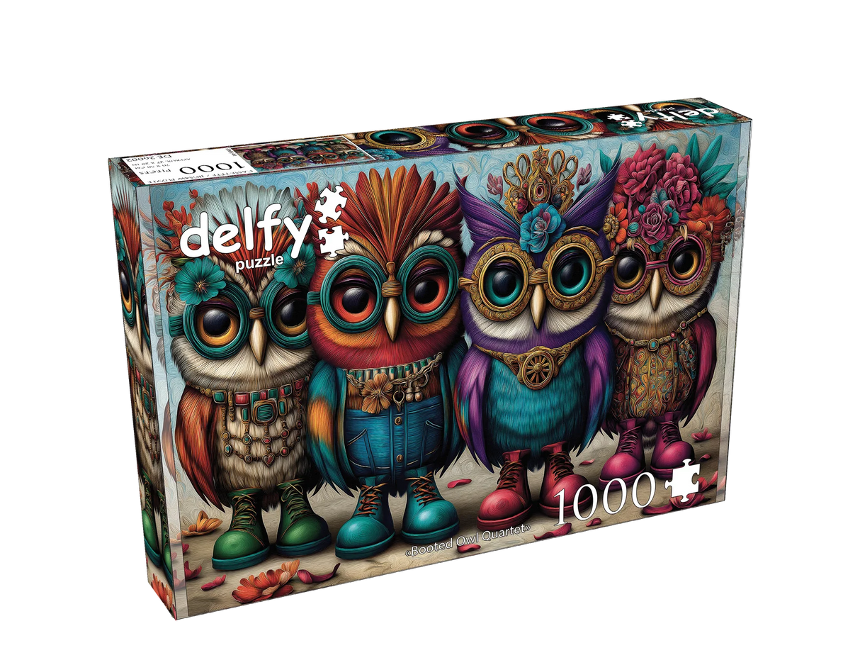 Booted Owl Quartet 1000 Piece Jigsaw Puzzle | Delfy Puzzles - Jigsaw Puzzles - The Puzzle Center