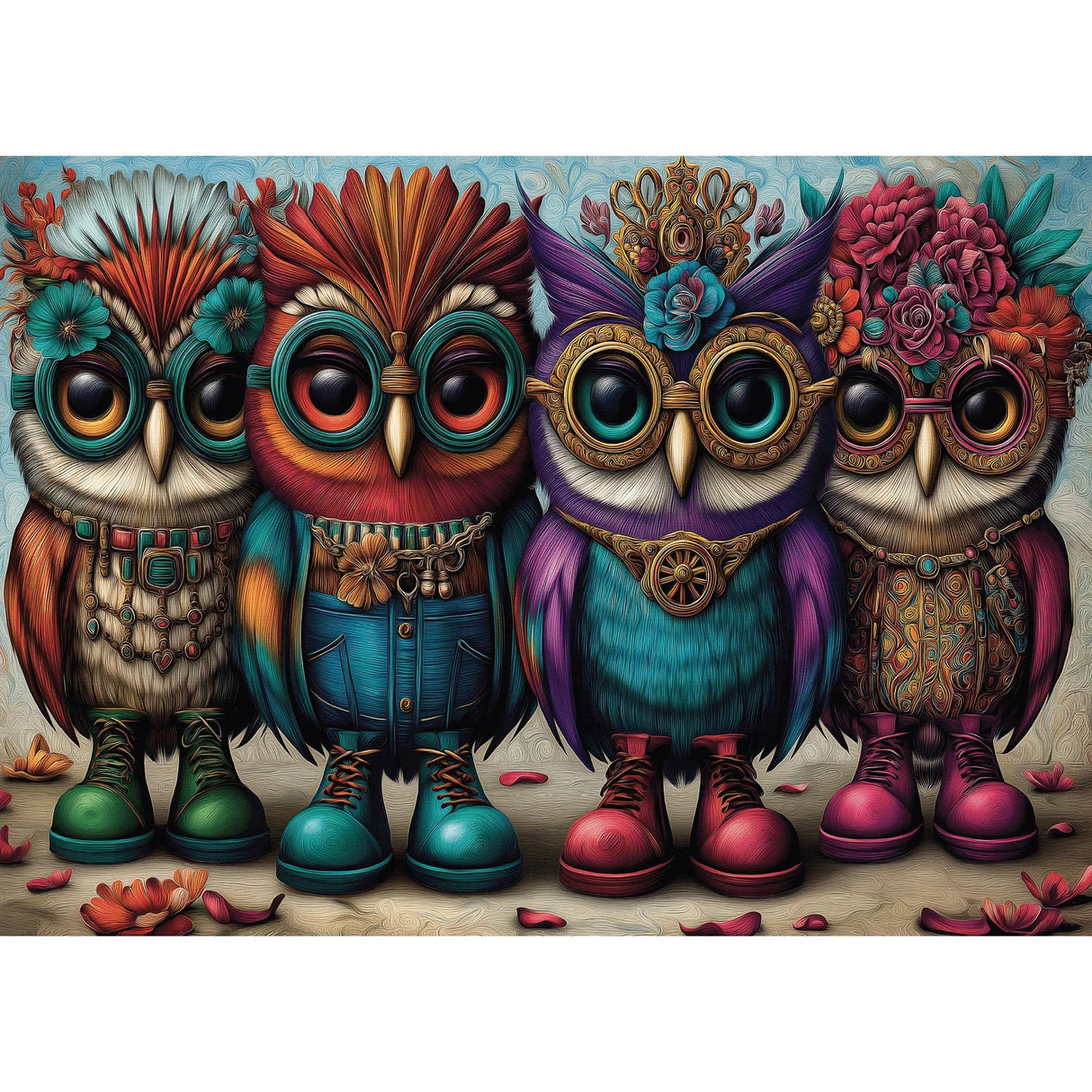 Booted Owl Quartet 1000 Piece Jigsaw Puzzle | Delfy Puzzles - Jigsaw Puzzles - The Puzzle Center