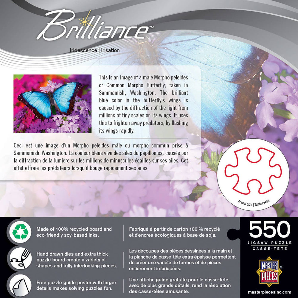 Brilliance - Iridescence 550 Piece Puzzle by MasterPieces | Stunning Blue Butterfly Jigsaw Puzzle - Masterpieces Puzzles - Jigsaw Puzzles - The Puzzle Center -