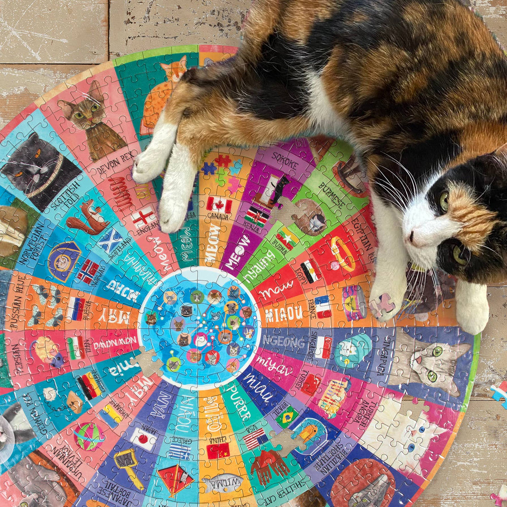 Cats of the World 500 Piece Round Puzzle by eeBoo Puzzles - eeBoo - Jigsaw Puzzles - The Puzzle Center -