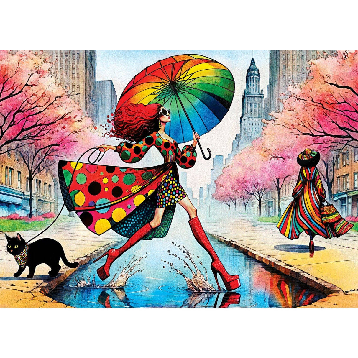 Catwalk Couture - Purrfect Rainy Runway 1000 Piece Jigsaw Puzzle by Masterpieces - Masterpieces Puzzles - Jigsaw Puzzles - The Puzzle Center