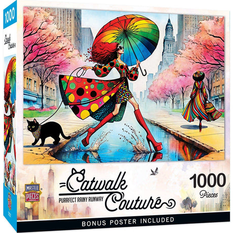 Catwalk Couture - Purrfect Rainy Runway 1000 Piece Jigsaw Puzzle by Masterpieces - Masterpieces Puzzles - Jigsaw Puzzles - The Puzzle Center