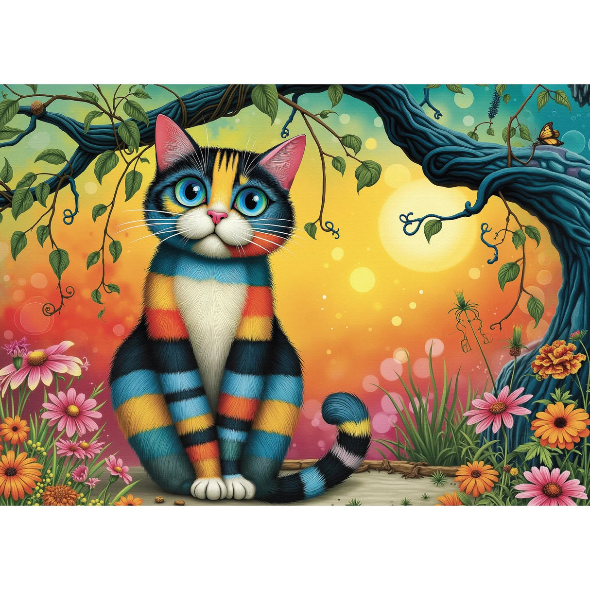 Colorful Striped Cat 1000 Piece Jigsaw Puzzle | JaCaRou Puzzles - Jigsaw Puzzles - The Puzzle Center