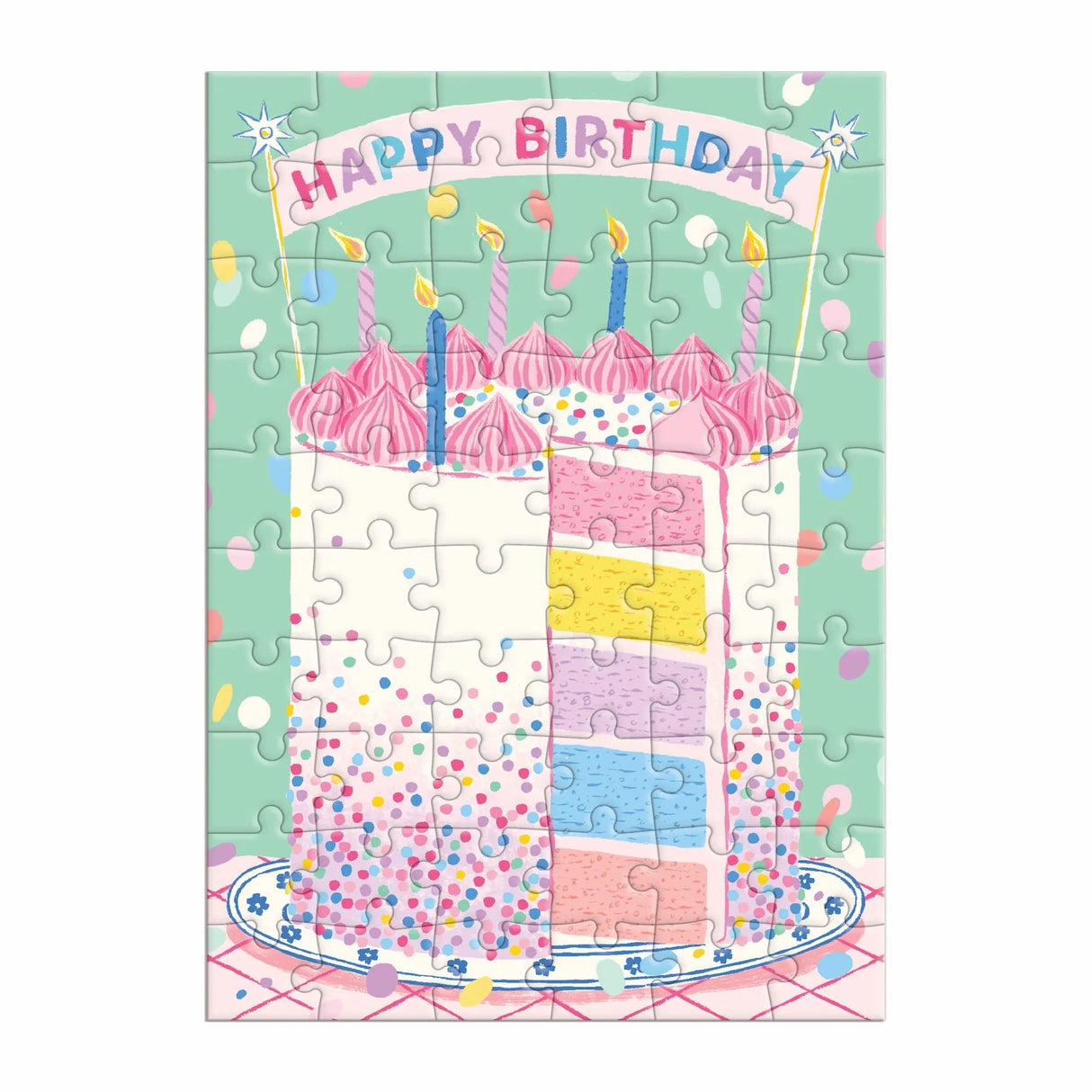 Confetti Birthday Cake 60 Piece Greeting Card Puzzle | Galison - Greeting Card Puzzle - The Puzzle Center
