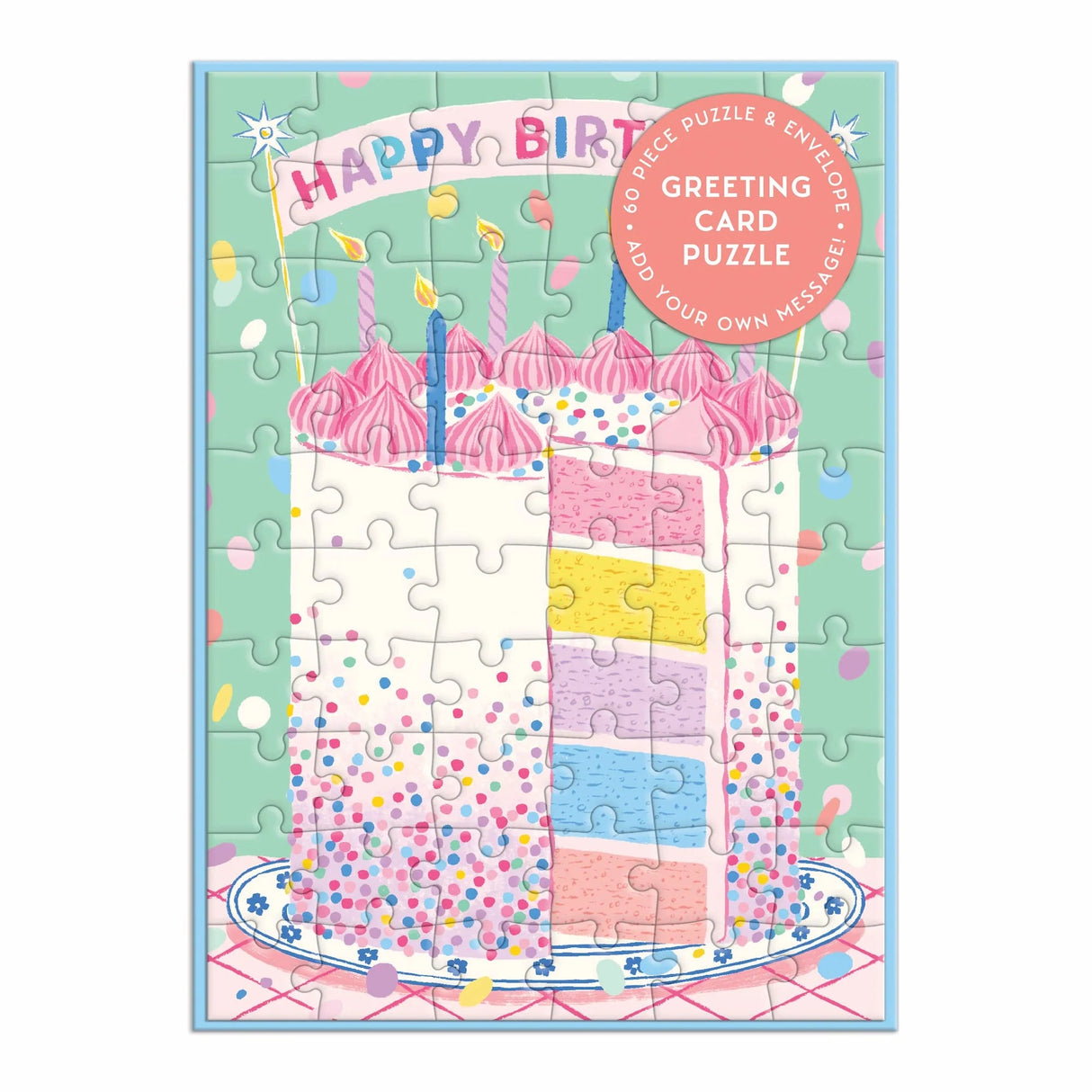 Confetti Birthday Cake 60 Piece Greeting Card Puzzle | Galison - Greeting Card Puzzle - The Puzzle Center
