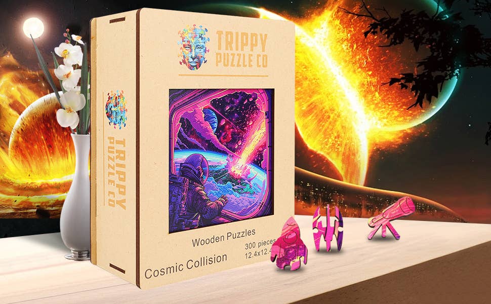 Cosmic Collision 300 Piece Wooden Jigsaw Puzzle | Trippy Puzzle Co - Jigsaw Puzzles - The Puzzle Center
