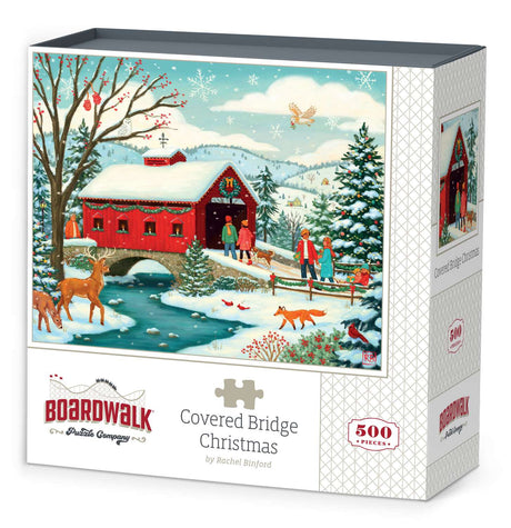 Covered Bridge Christmas 500 Piece Jigsaw Puzzle | Boardwalk Puzzles - Jigsaw Puzzles - The Puzzle Center