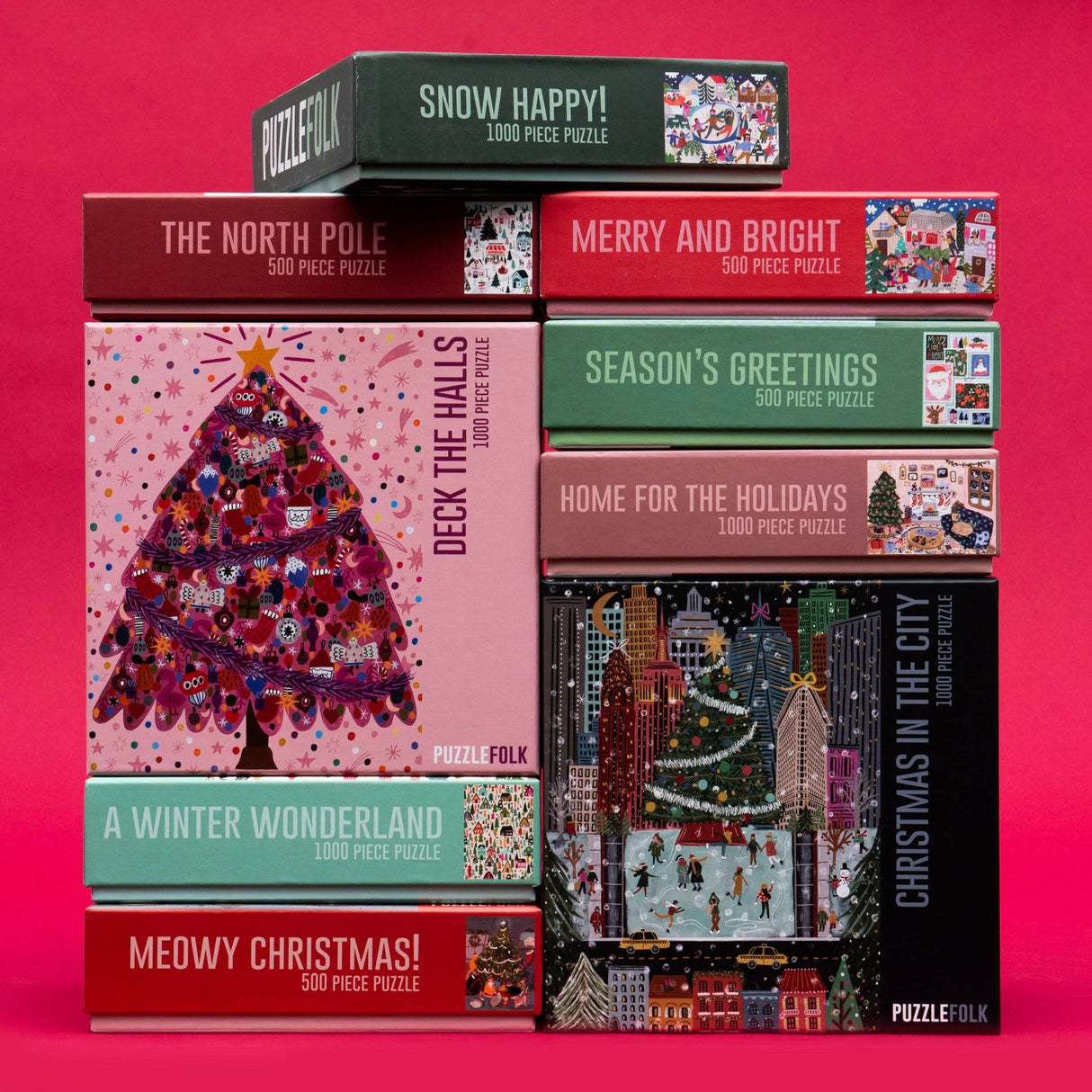 Deck the Halls 1000 Piece Puzzle by Puzzlefolk | Festive Pink Christmas Tree - Puzzlefolk - Jigsaw Puzzles - The Puzzle Center -