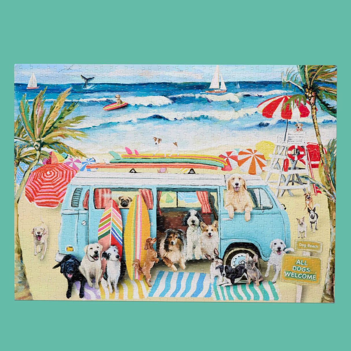 Doggie Surf School 1000 Piece Jigsaw Puzzle | WerkShoppe - Jigsaw Puzzle - The Puzzle Center