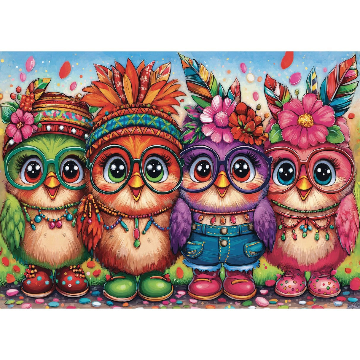Four Funky Chicks 1000 Piece Jigsaw Puzzle | Delfy Puzzles - Jigsaw Puzzles - The Puzzle Center