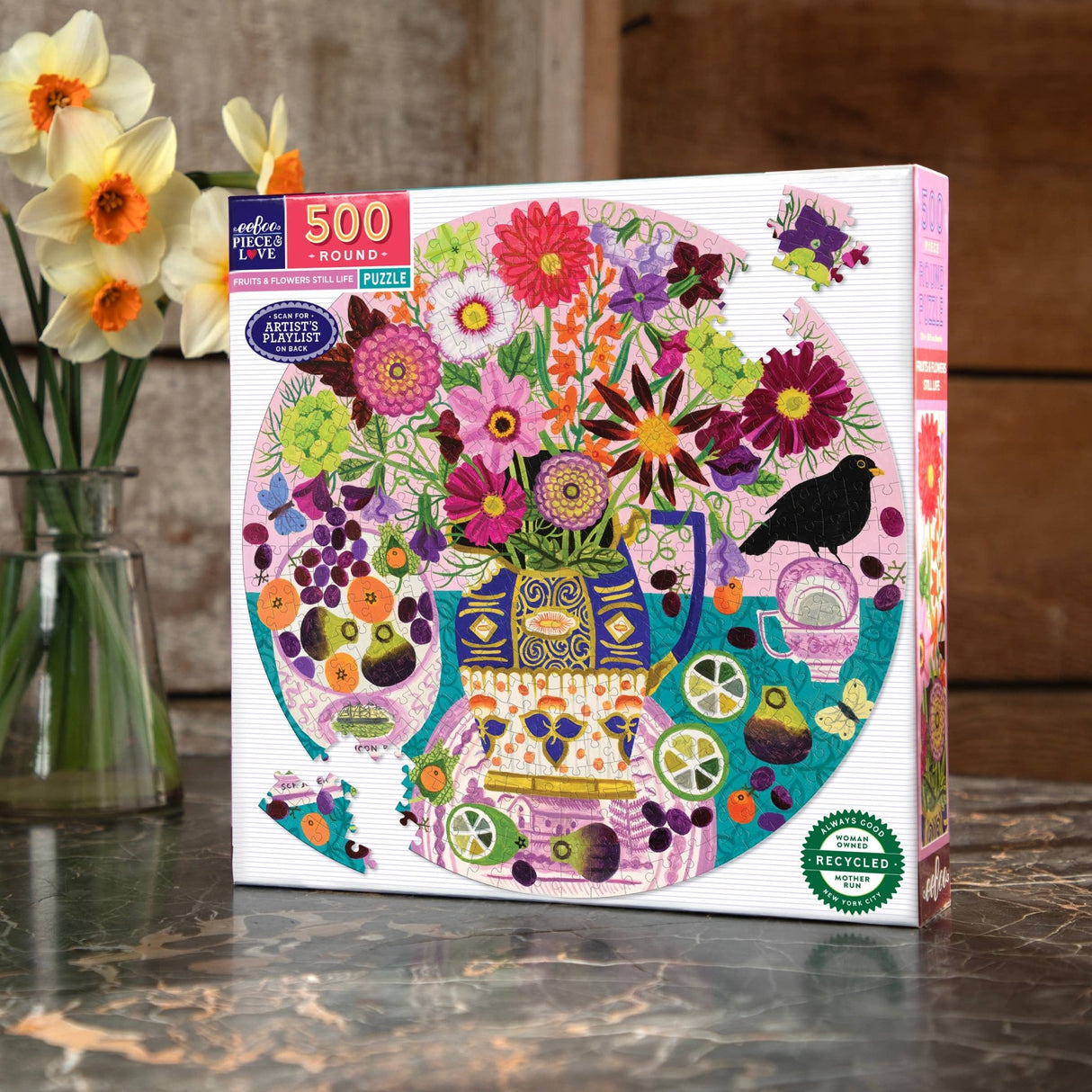Fruits & Flowers Still Life 500 Piece Round Puzzle by eeBoo - eeBoo - Jigsaw Puzzles - The Puzzle Center -
