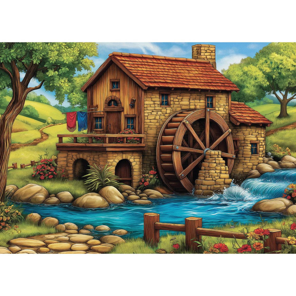 Golden Watermill Afternoon 1000 Piece Jigsaw Puzzle | Delfy Puzzles - Jigsaw Puzzles - The Puzzle Center