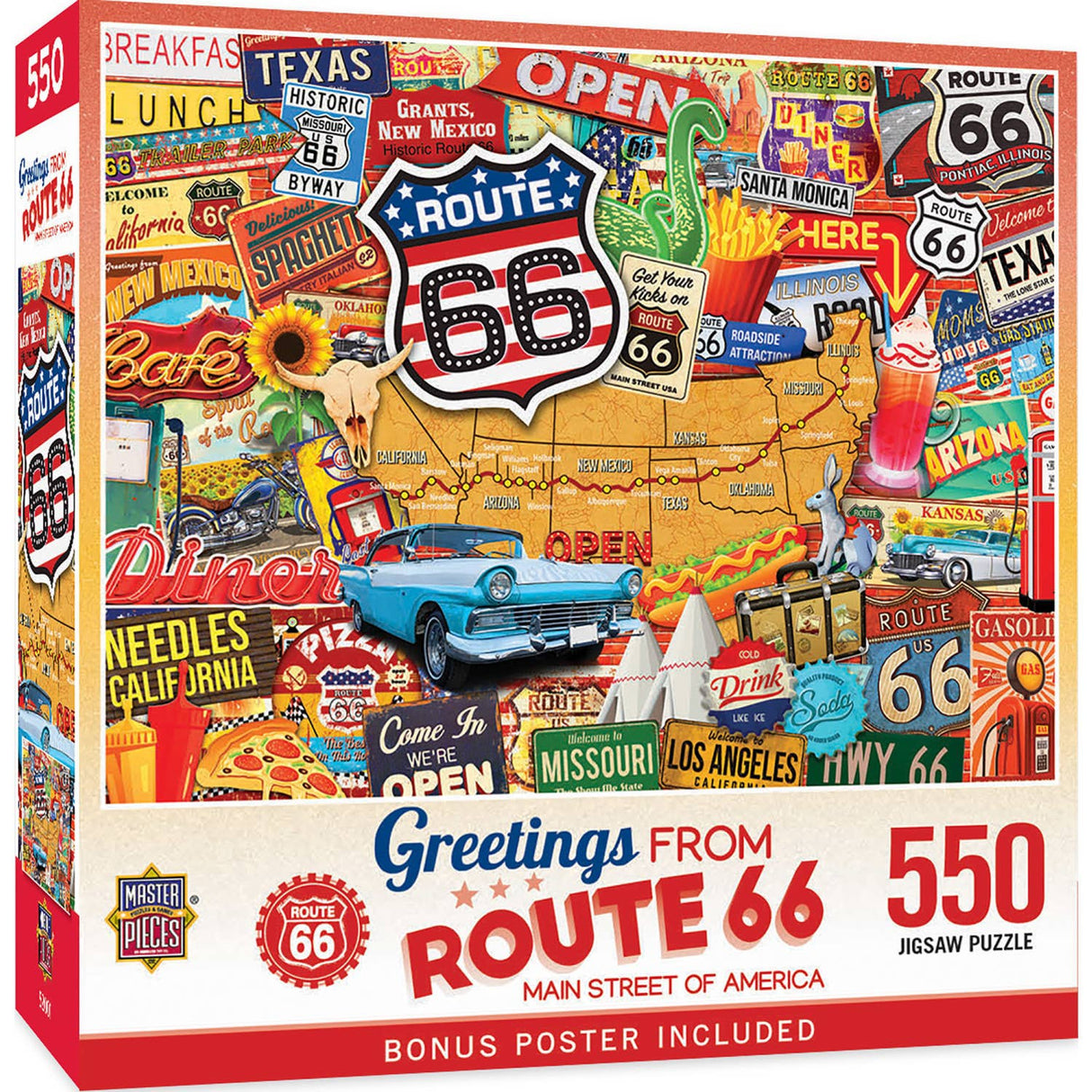 Greetings From Route 66 - 550 Piece Puzzle by MasterPieces - Masterpieces Puzzles - Jigsaw Puzzles - The Puzzle Center -