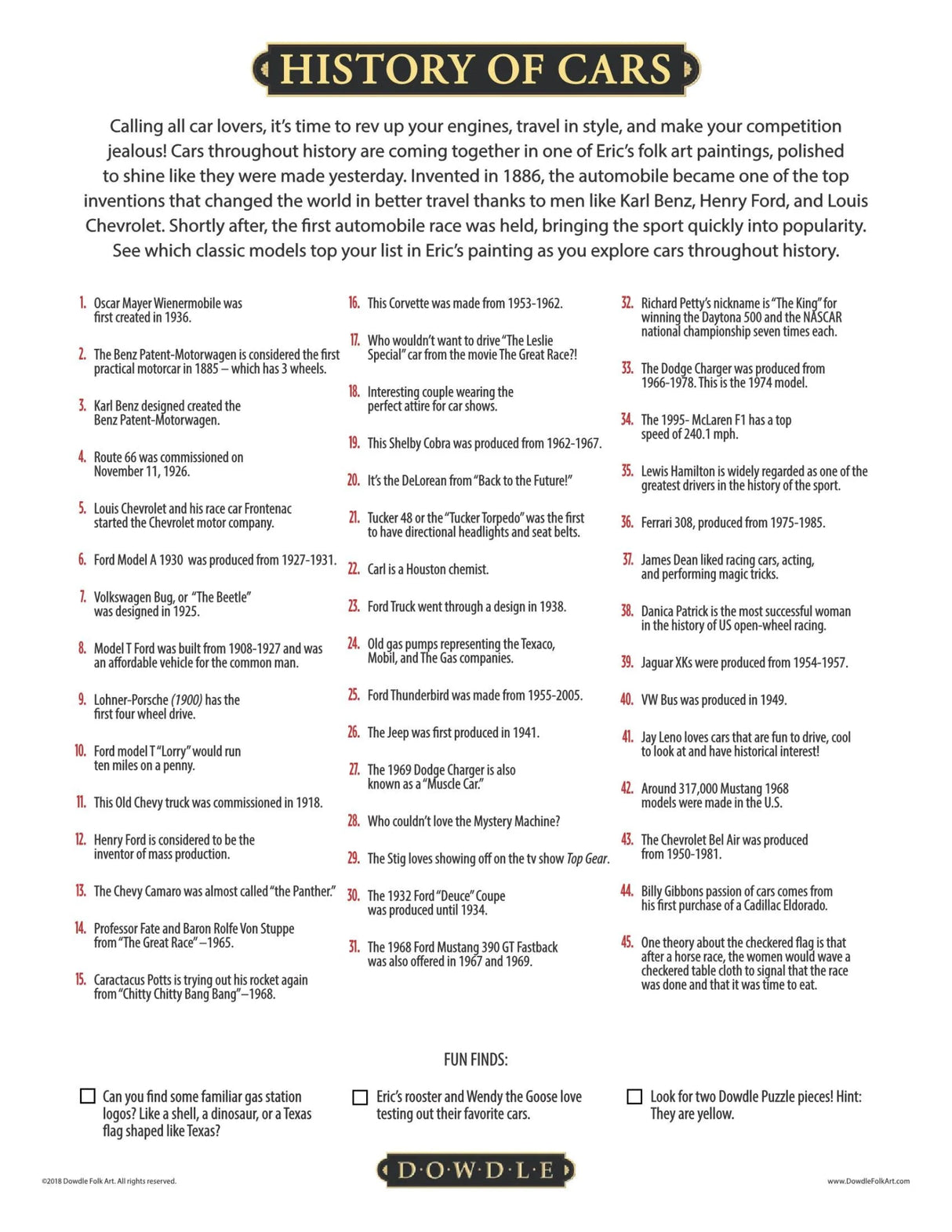 History of Cars 500 Piece Puzzle by Dowdle - Dowdle - Jigsaw Puzzles - The Puzzle Center -