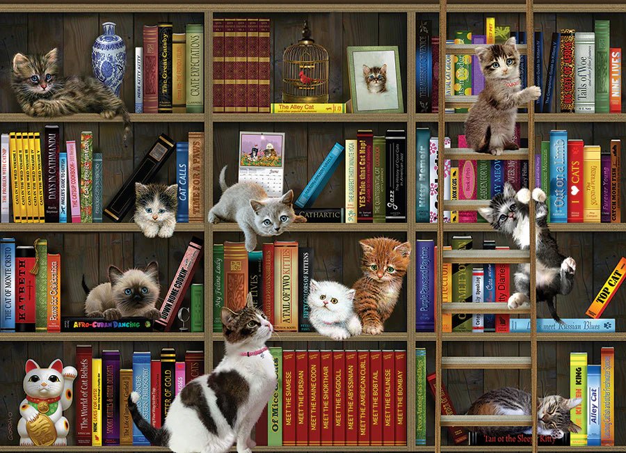 Kitty Librarians 1000 Piece Puzzle by Cobble Hill Puzzles - Cobble Hill Puzzles - Jigsaw Puzzles - The Puzzle Center