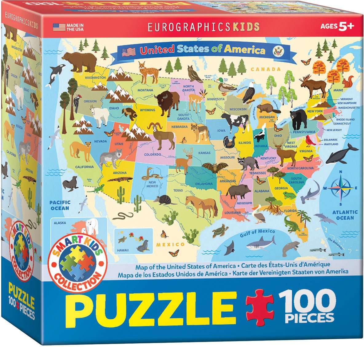 Map of the United States of America 100 Piece Jigsaw Puzzle by Eurographics - SMART KIDS Collection - Eurographics - Jigsaw Puzzles - The Puzzle Center -
