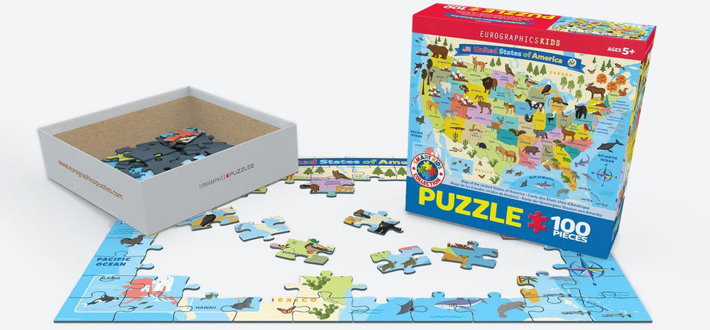Map of the United States of America 100 Piece Jigsaw Puzzle by Eurographics - SMART KIDS Collection - Eurographics - Jigsaw Puzzles - The Puzzle Center -