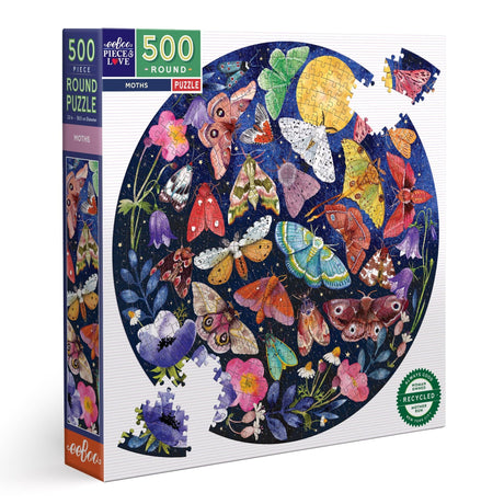 Moths 500 Piece Round Puzzle by eeBoo Puzzles - eeBoo - Jigsaw Puzzles - The Puzzle Center -