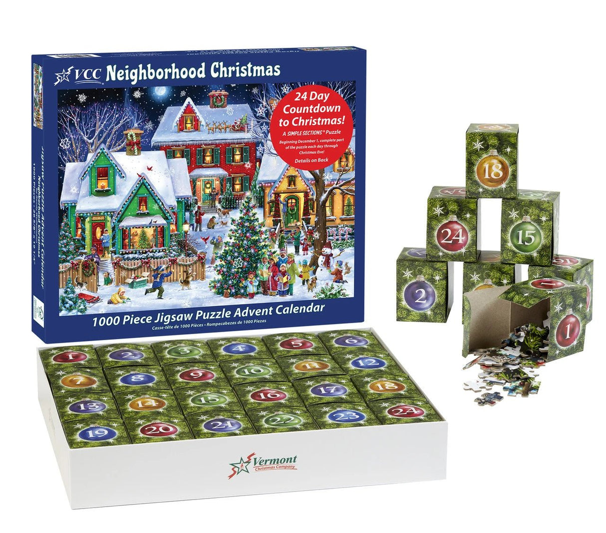 Neighborhood Christmas Advent Calendar 1000 Pieces | Vermont Christmas Co - Jigsaw Puzzles - The Puzzle Center