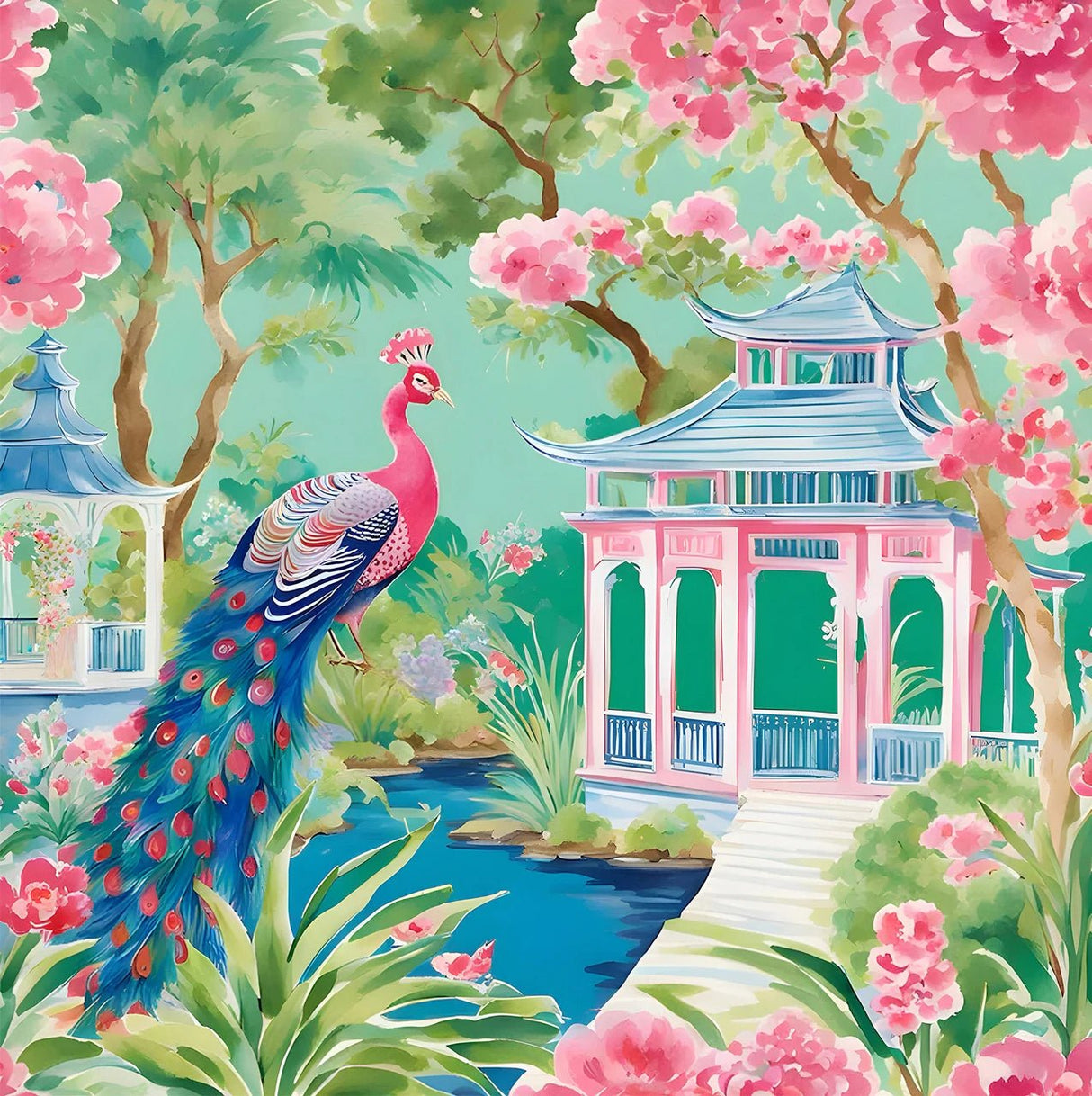Pink Peacock Oasis 500 Piece Jigsaw Puzzle | Springbok Puzzles - Jigsaw Puzzles - The Puzzle Center