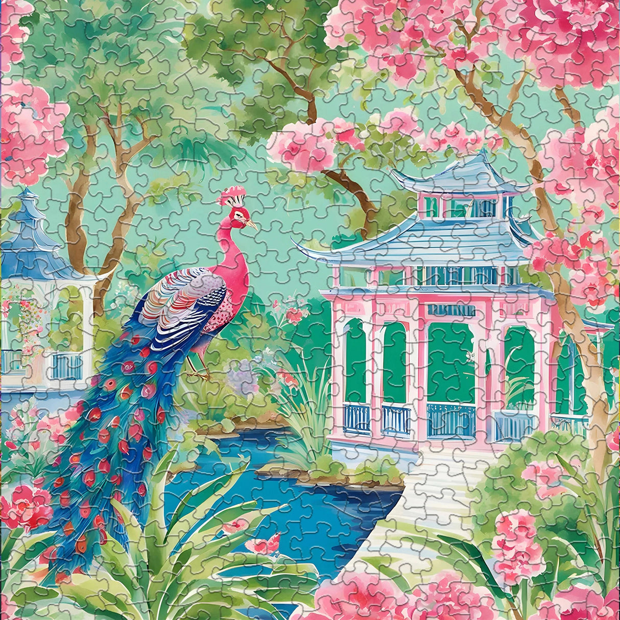 Pink Peacock Oasis 500 Piece Jigsaw Puzzle | Springbok Puzzles - Jigsaw Puzzles - The Puzzle Center
