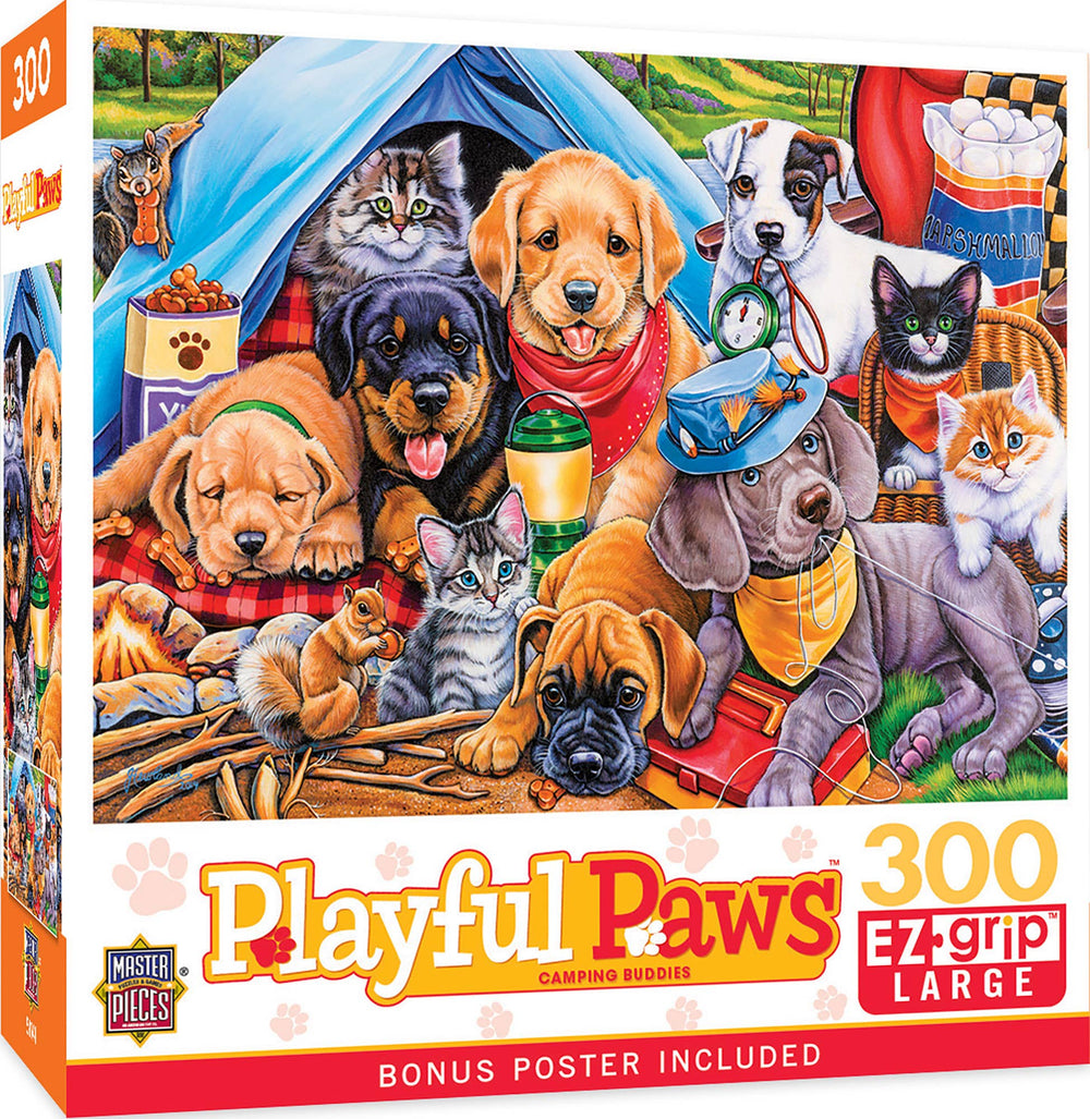 Playful Paws - Camping Buddies 300 Piece EZ Grip Jigsaw Puzzle | Masterpieces Puzzles - Jigsaw Puzzles - The Puzzle Center