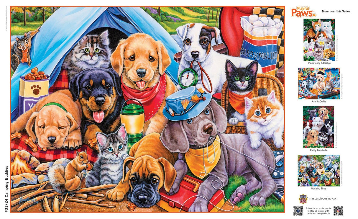 Playful Paws - Camping Buddies 300 Piece EZ Grip Jigsaw Puzzle | Masterpieces Puzzles - Jigsaw Puzzles - The Puzzle Center