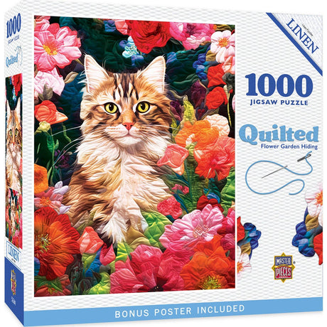 Quilted - Flower Garden Hiding 1000 Piece Puzzle | Masterpieces Puzzles - Jigsaw Puzzles - The Puzzle Center