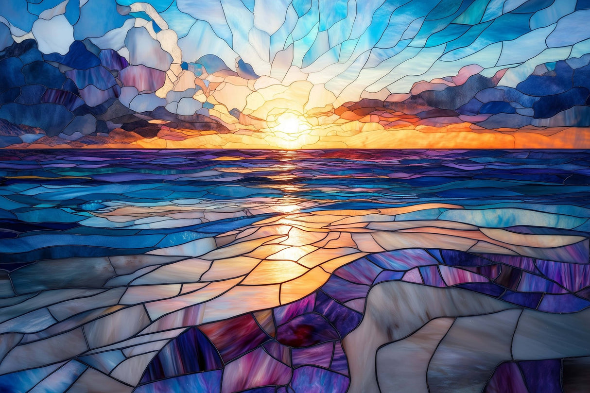 Sapphire Sunset Stained Glass 1000 Piece Jigsaw Puzzle | Trippy Puzzle Co - Jigsaw Puzzles - The Puzzle Center