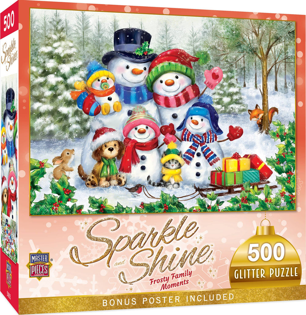 Sparkle & Shine - Frosty Family Moments 500 Piece Glitter Jigsaw Puzzle | Masterpieces Puzzles - Jigsaw Puzzles - The Puzzle Center
