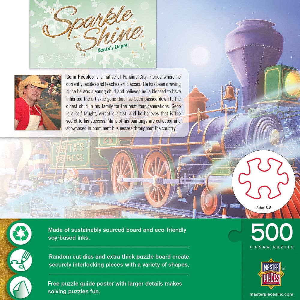 Sparkle & Shine - Santa's Depot 500 Piece Glitter Jigsaw Puzzle | Masterpieces Puzzles - Jigsaw Puzzles - The Puzzle Center