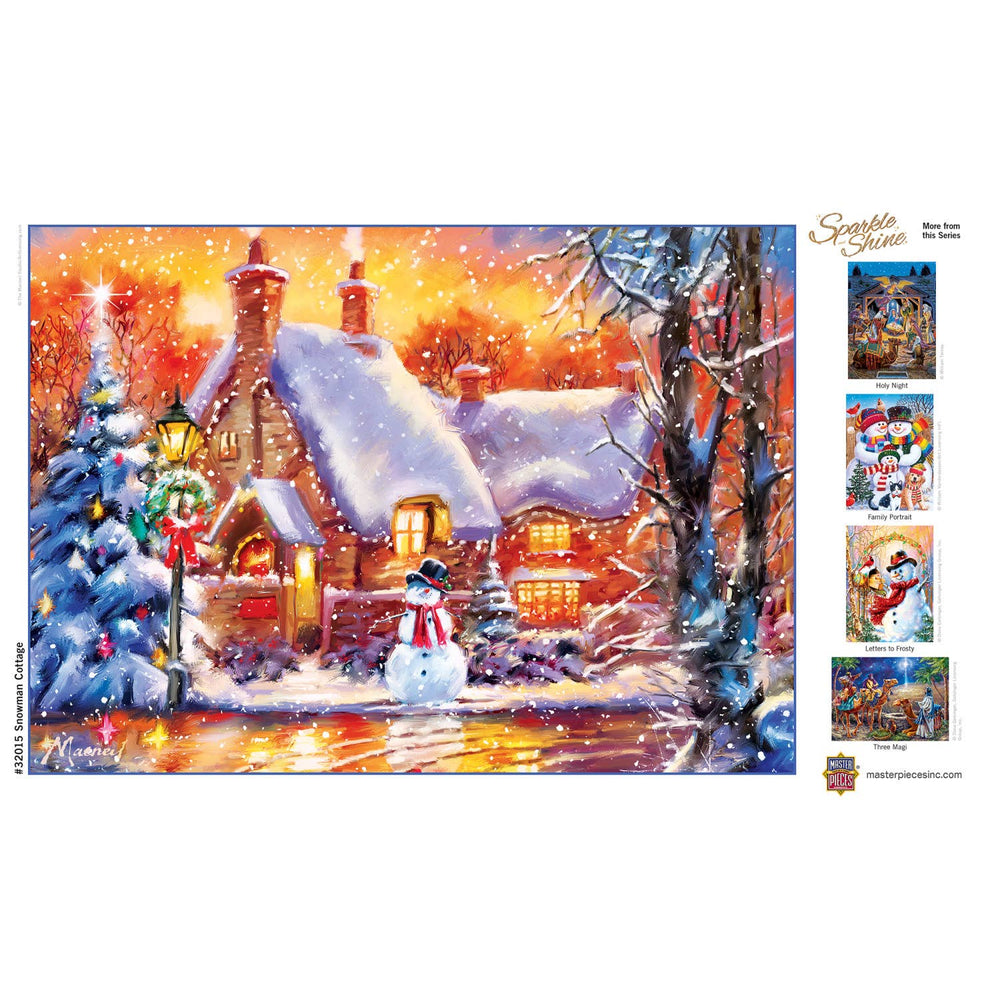 Sparkle & Shine - Snowman Cottage 500 Piece Glitter Jigsaw Puzzle | Masterpieces Puzzles - Jigsaw Puzzles - The Puzzle Center