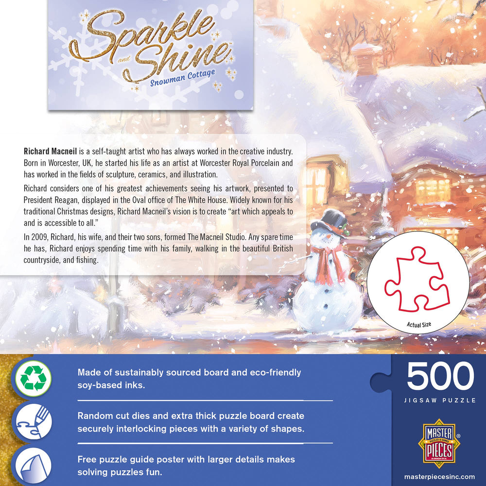 Sparkle & Shine - Snowman Cottage 500 Piece Glitter Jigsaw Puzzle | Masterpieces Puzzles - Jigsaw Puzzles - The Puzzle Center
