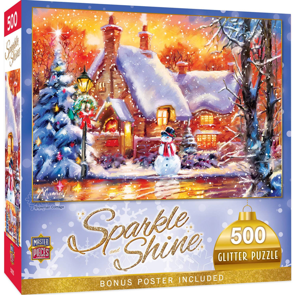 Sparkle & Shine - Snowman Cottage 500 Piece Glitter Jigsaw Puzzle | Masterpieces Puzzles - Jigsaw Puzzles - The Puzzle Center
