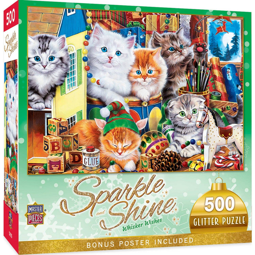 Sparkle & Shine - Whisker Wishes 500 Piece Glitter Jigsaw Puzzle - Masterpieces Puzzles - Jigsaw Puzzles - The Puzzle Center