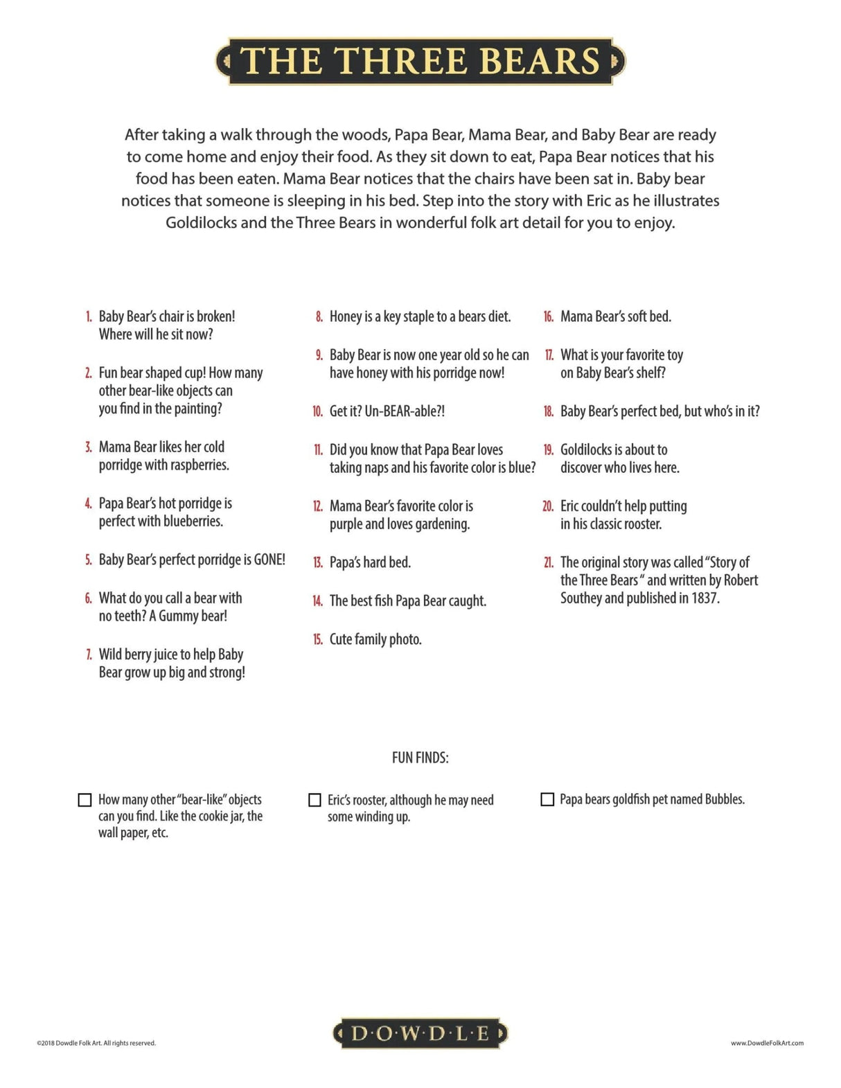 The Three Bears 500 Piece Jigsaw Puzzle by Dowdle - Dowdle - Jigsaw Puzzles - The Puzzle Center -