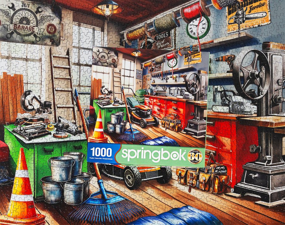 Toolman's Garage 1000 Piece Jigsaw Puzzle by Springbok Puzzles - Springbok Puzzles - Jigsaw Puzzles - The Puzzle Center