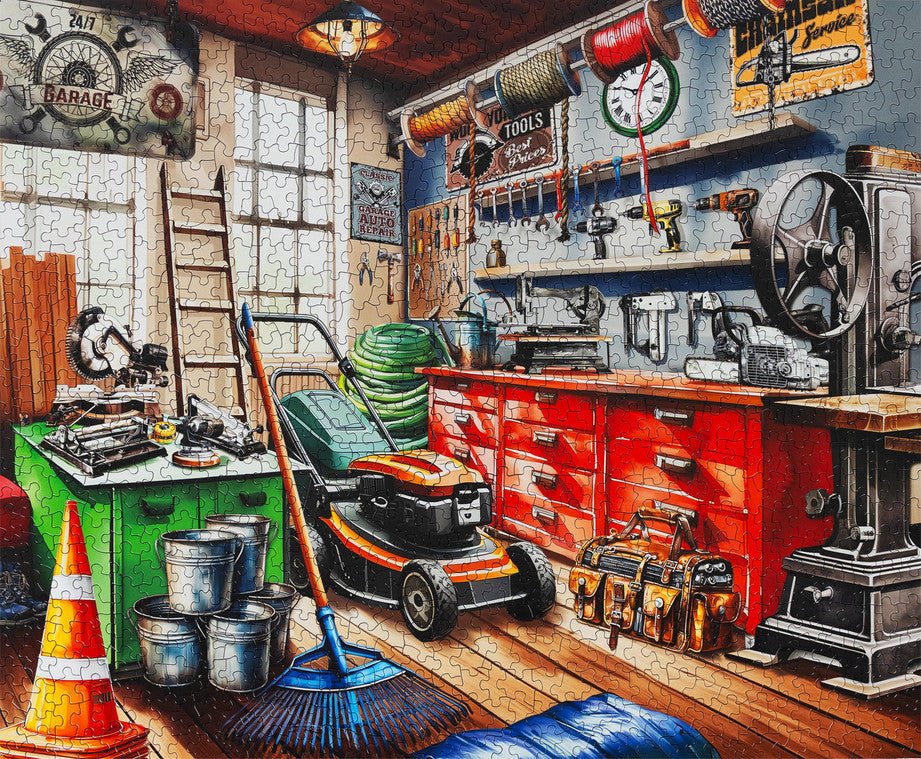 Toolman's Garage 1000 Piece Jigsaw Puzzle by Springbok Puzzles - Springbok Puzzles - Jigsaw Puzzles - The Puzzle Center
