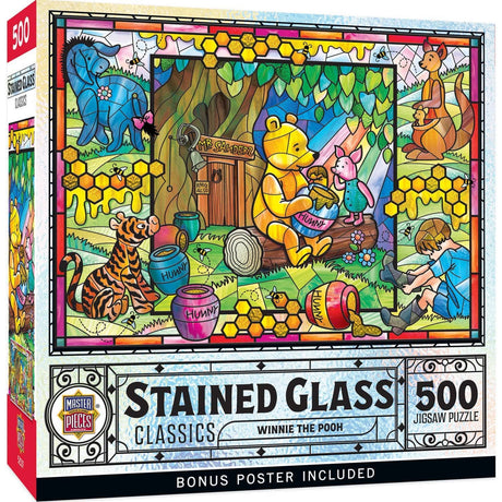 Winnie the Pooh Stained Glass 500 Piece Jigsaw Puzzle by Masterpieces Puzzles - Masterpieces Puzzles - Jigsaw Puzzles - The Puzzle Center
