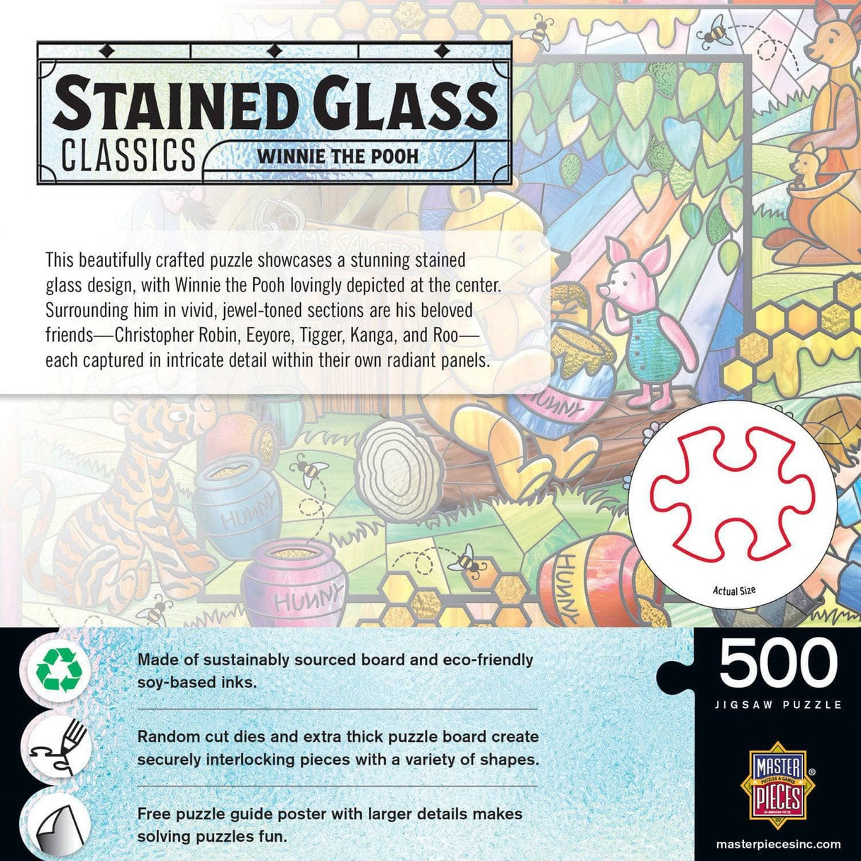 Winnie the Pooh Stained Glass 500 Piece Jigsaw Puzzle by Masterpieces Puzzles - Masterpieces Puzzles - Jigsaw Puzzles - The Puzzle Center
