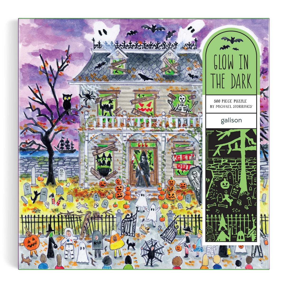 Michael Storrings Haunted House 500 Piece Glow in the Dark Jigsaw Puzzle | Galison