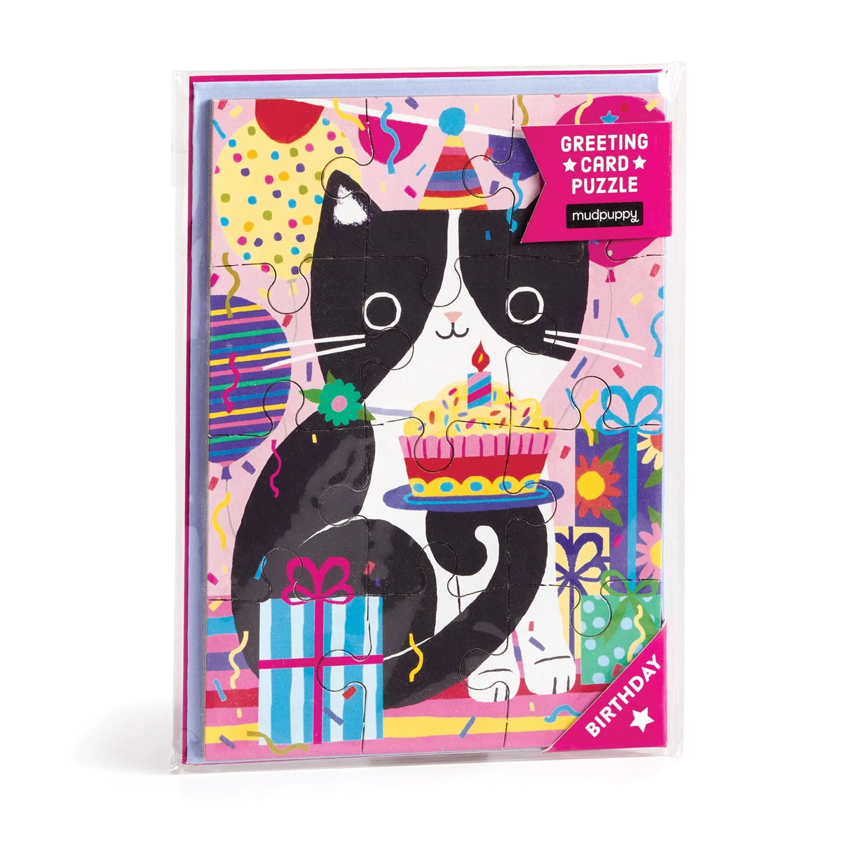 Purr-fect Cat Birthday 12 Piece Greeting Card Puzzle | Mudpuppy