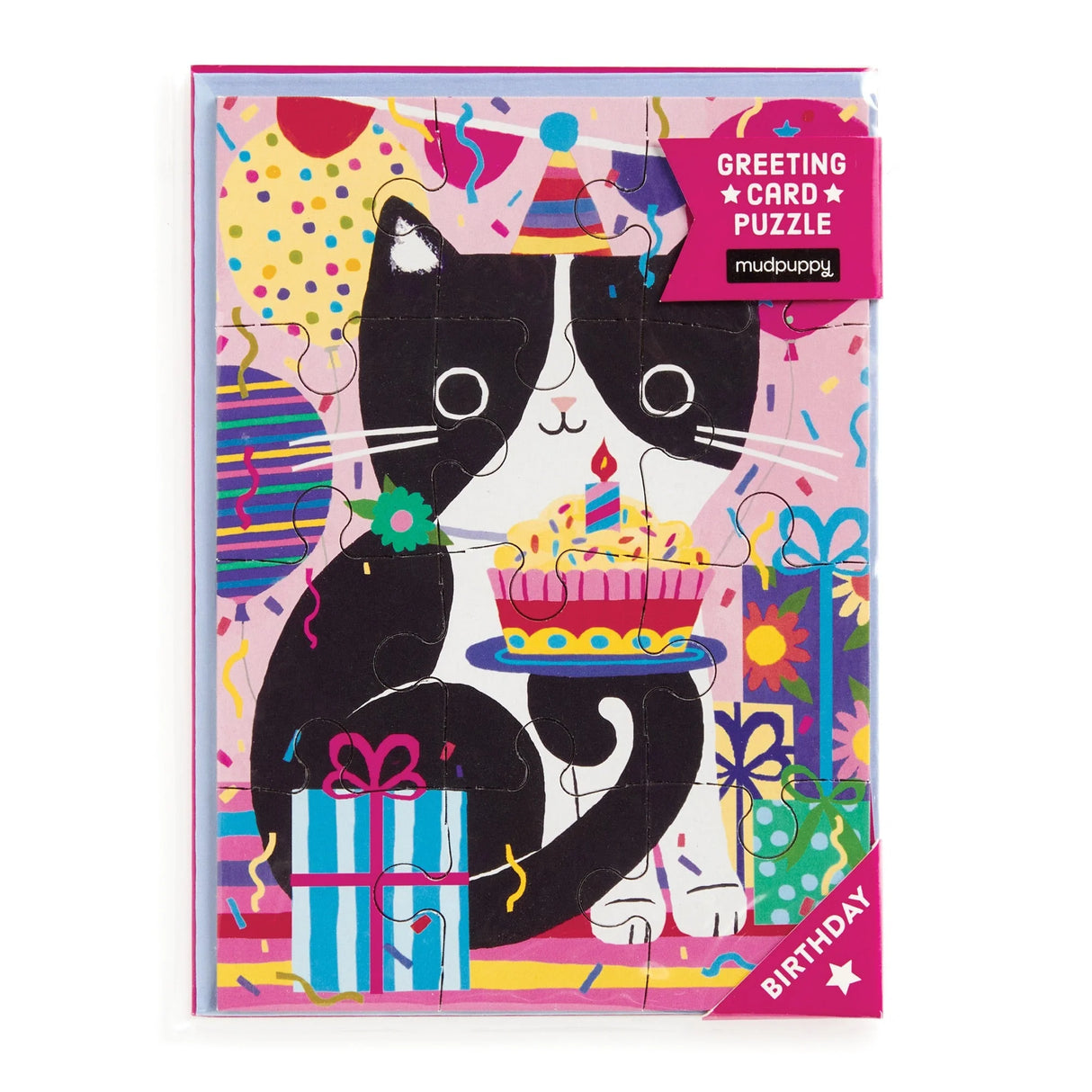 Purr-fect Cat Birthday 12 Piece Greeting Card Puzzle | Mudpuppy