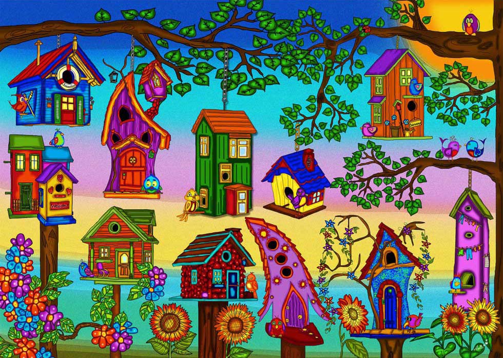 Bird Houses 1000 Piece Jigsaw Puzzle | JaCaRou Puzzles - JaCaRou Puzzles Inc. - Jigsaw Puzzles - The Puzzle Center