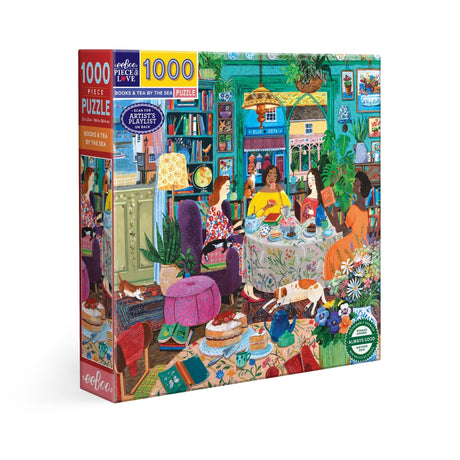 Books & Tea By the Sea 1000 Piece Jigsaw Puzzle | eeBoo - Jigsaw Puzzles - The Puzzle Center