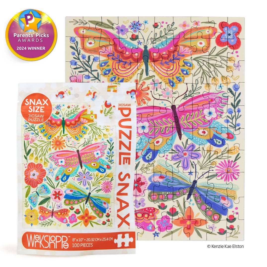 Butterfly Floral 100 Piece Mini Puzzle Snax | WerkShoppe - Mini Jigsaw Puzzles - The Puzzle Center