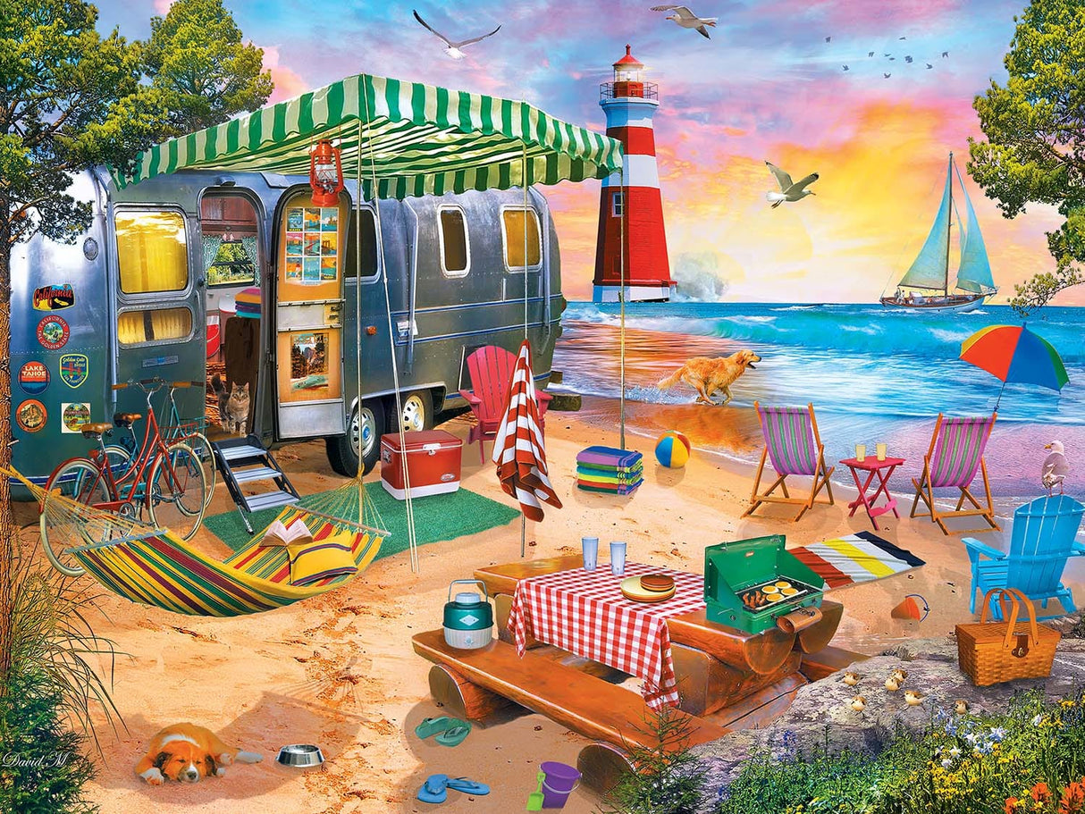 Campside Oceanside Camping 300 Piece EZ Grip Jigsaw Puzzle | Masterpieces - Jigsaw Puzzles - The Puzzle Center