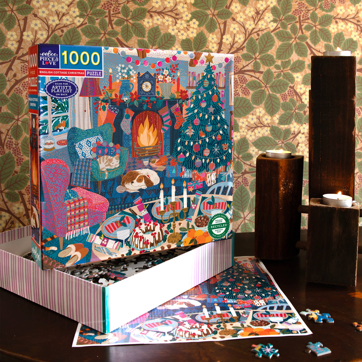 English Cottage Christmas 1000 Piece Jigsaw Puzzle | eeBoo